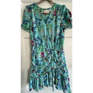 Tanya Taylor Sasha Floral Mini Wrap Dress Sz 0(XS-S)  turquoise(V